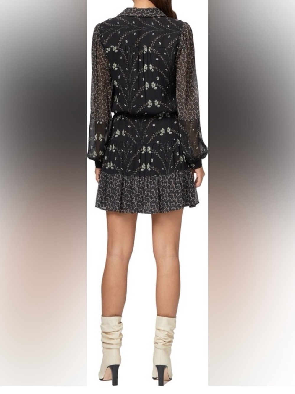 Paige Osteria Mixed Floral long sleeve silk chiffon dress Medium - Picture 9 of 12